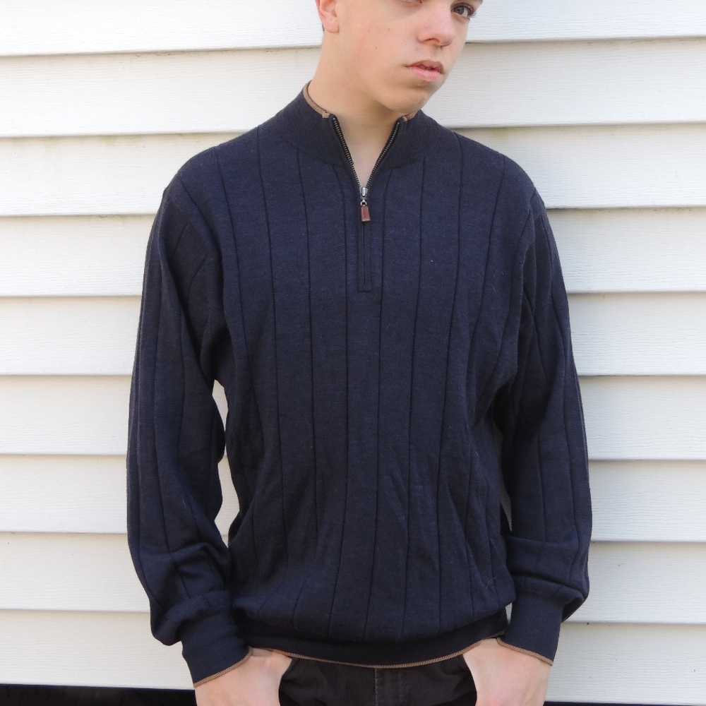 Peter Millar Merino Wool Quarter-Zip Sweater, Navy